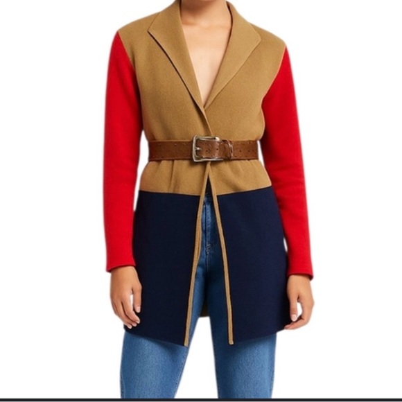 J. Crew Sweaters - J. Crew Colorblock Belted Cardigan — Camel, Red & Navy